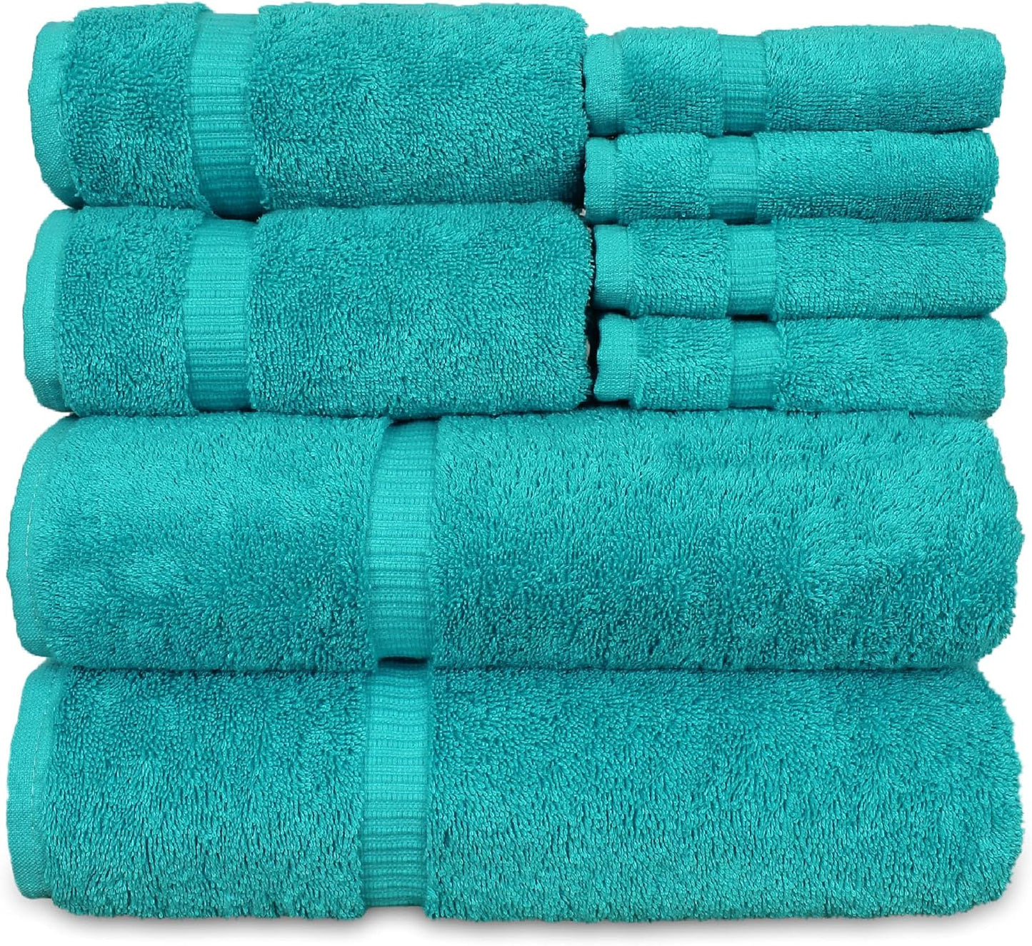 Luxury Hotel & Spa Quality, Highly Absorbent 100% Turkish Cotton, 750+ GSM, Eco Friendly Towel, Bathroom and Kitchen Dobby Border Towels, 2 Bath Towel, 2 Hand Towel, 4 Washcloths (8 Piece, Aqua Blue)