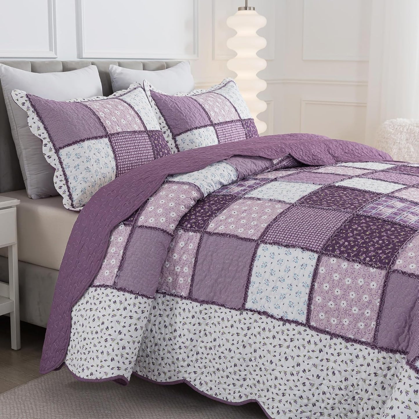 HoneiLife Queen Quilt Bedding Sets - Floral Quilt Bedding Sets 3-Piece 90x96, Reversible Bedspreads Patchwork Coverlet Nostalgic Bedding Set All Season Quilts