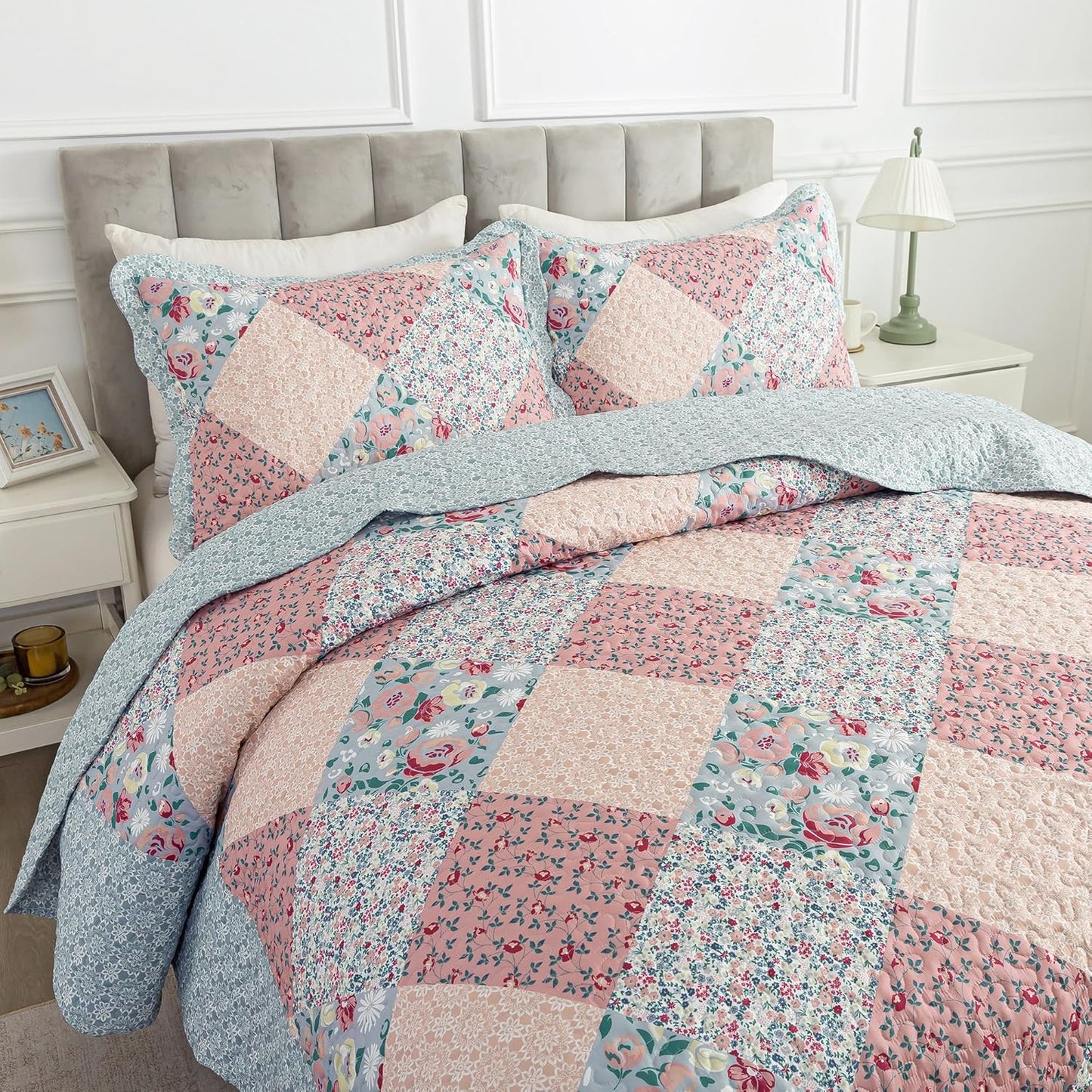 HoneiLife Quilt Set Queen Size - Quilted Bedding Sets 3-Pieces,Microfiber Quilt Sets Lightweight Bedspreads Retro Bed Cover Coverlets for Queen Bed