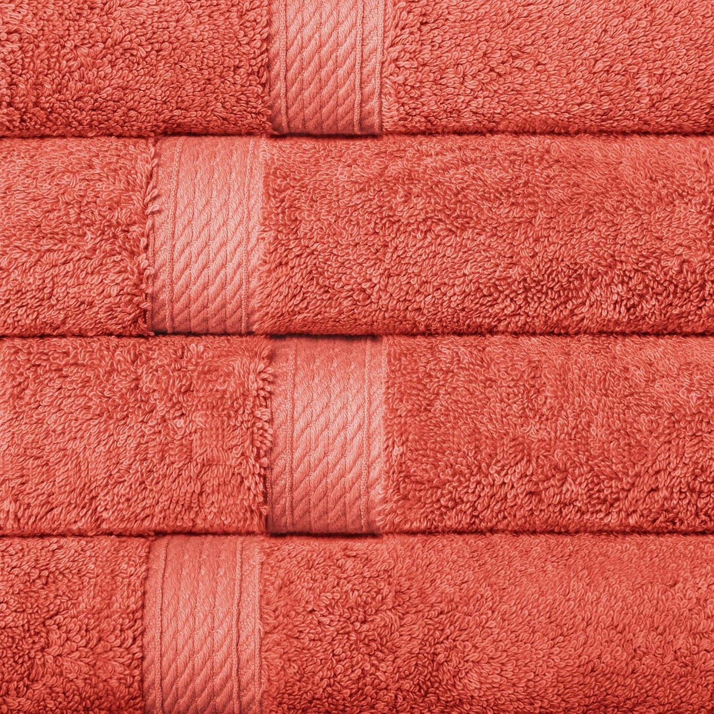 Superior Egyptian Cotton Pile Hand Towel Set of 4, Ultra Soft Luxury Towels, Thick Plush Essentials, Absorbent Heavyweight, Guest Bath, Hotel, Spa, Home Bathroom, Shower Basics, Coral