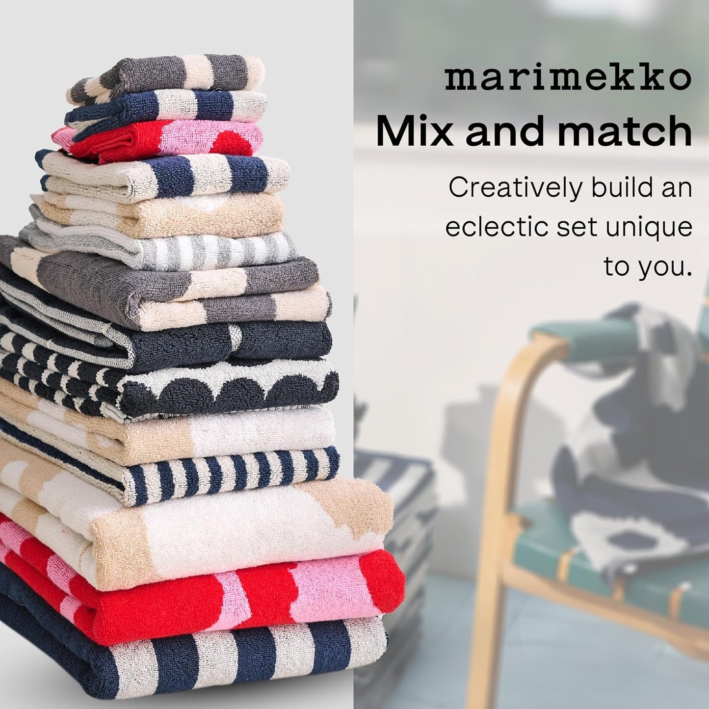 MARIMEKKO Melooni Terry Cotton Bath Towel (Charcoal) – Natural Forms Patterned Bath Towels – 59 in x 28 in