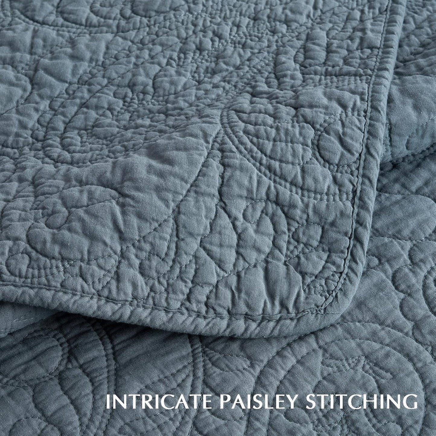 EVERGRACE 100% Cotton Paisley Quilt Set, King Size 3 Piece Set – Prewashed Lightweight Bedspread with 2 Shams, Soft & Breathable Matelasse Coverlet for All-Season Comfort, Stormy Blue