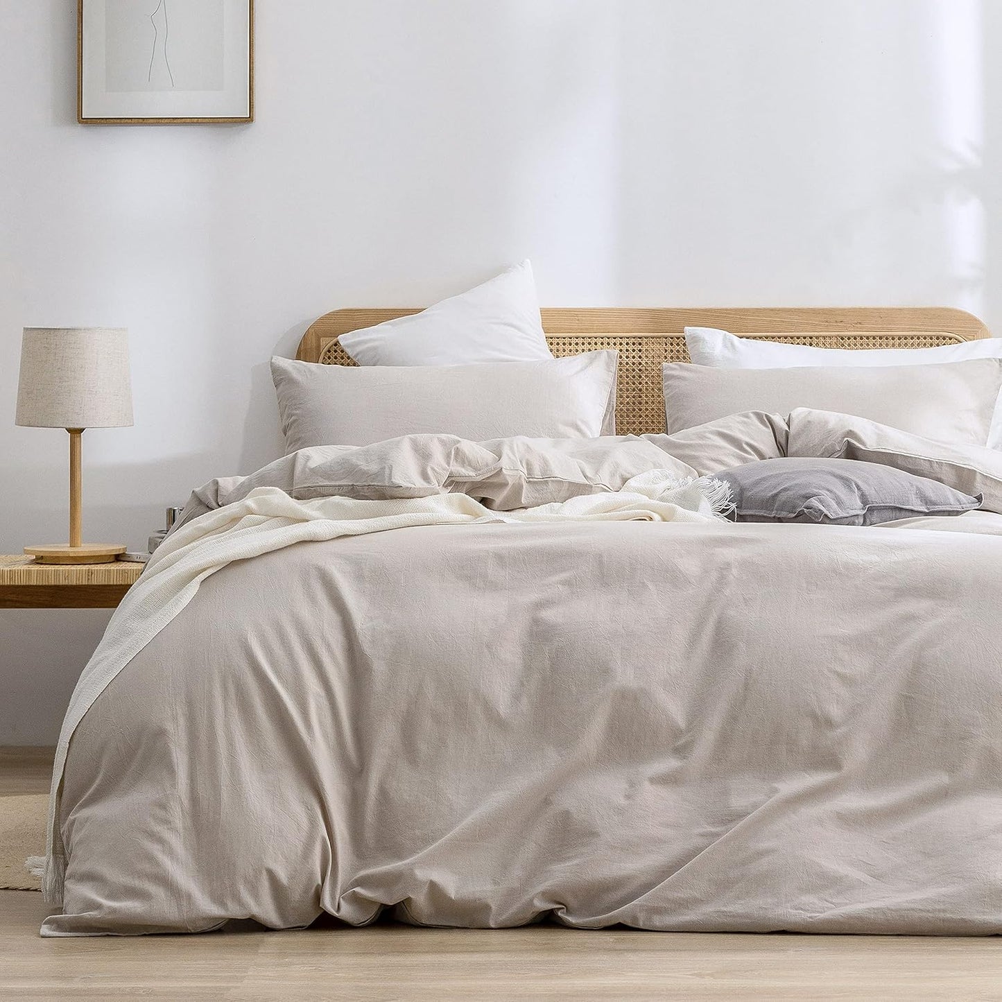 BESTOUCH Duvet Cover Set 100% Washed Cotton Linen Feel Super Soft Comfortable Chic Lightweight 3 PCs Home Bedding Set Solid Linen Grey Super Queen