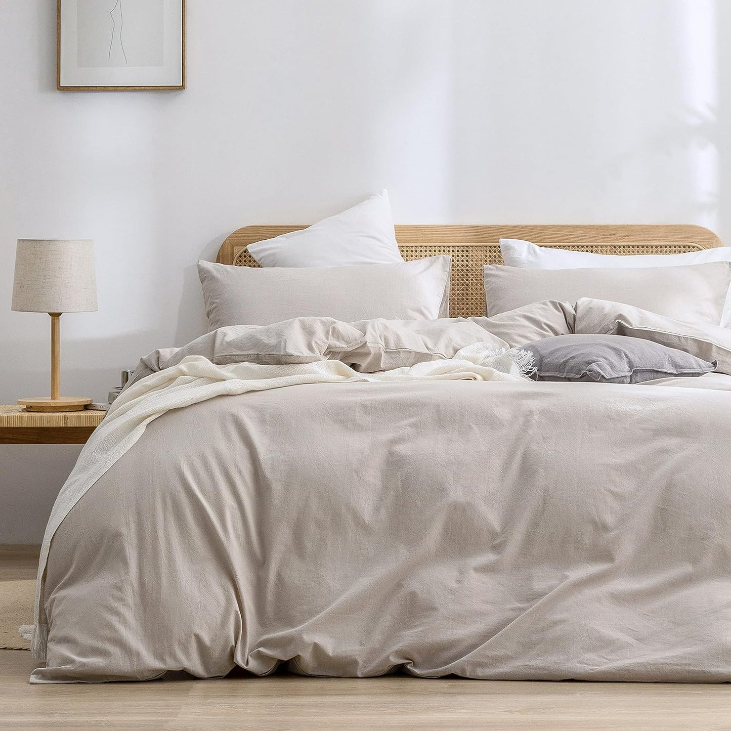 BESTOUCH Duvet Cover Set 100% Washed Cotton Linen Feel Super Soft Comfortable Chic Lightweight 3 PCs Home Bedding Set Solid Linen Grey Super King Plus