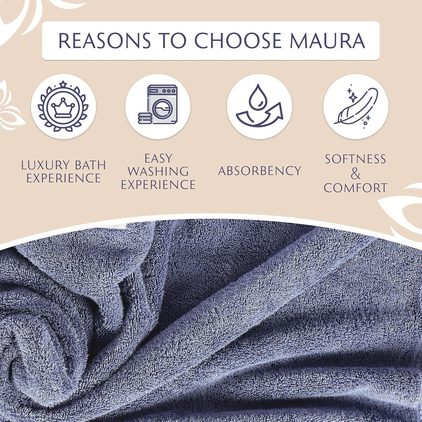 MAURA Indigo Blue Bath Towel Set of 8 for Bathroom. Turkish Cotton Luxury Bath Towels. Extra Large, Thick, Plush & Soft. Hotel & Spa Quality - Denim Blue