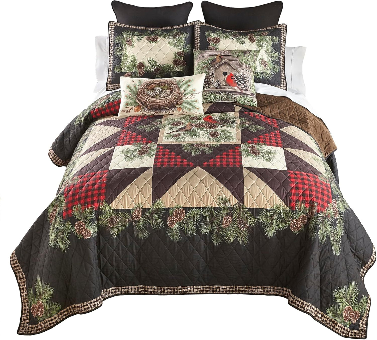 Donna Sharp Cardinal Pine Polyester Bedding Set - 3-Piece King Size Quilt Set - Includes 1 Quilt and 2 King Pillow Shams - Machine Washable - Traditional Design