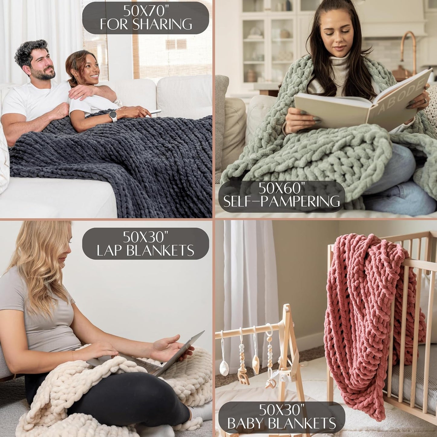 SAMIAH LUXE Chunky Knit Blanket Throw 50x70", Brown Chenille Chunky Knit Throw Blanket for Living Room Decor or Boho Decor, Thick Yarn Knitted Blankets for Couch or Bed, Cable Knitted Crochet Blankets
