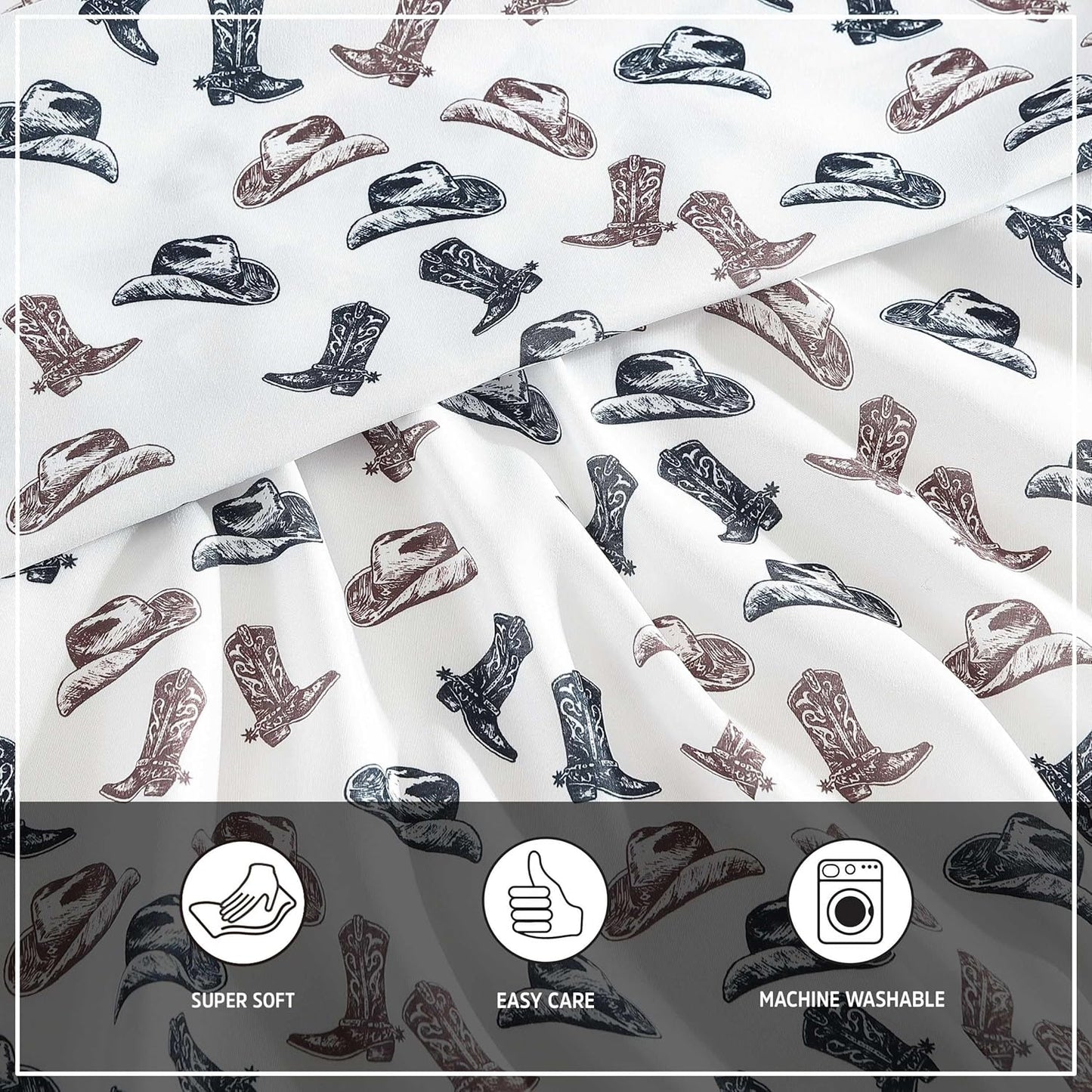 Wrangler - King Bed Sheets, Ultra-Soft & Lightweight Bedding with Matching Pillowcases, Lightweight Bed Set for All Season Comfort, Oeko-Tex Certified (Boots N Hats Black)