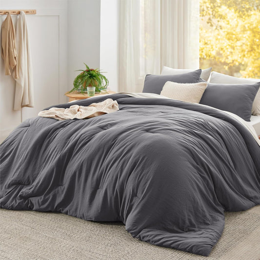 Bedsure Super King Plus Size Comforter Set, Dark Grey Soft Prewashed Bedding for All Seasons, 3 Pieces GentleSoft™ Bed Set, 1 Lightweight Comforter (128"x120") and 2 Pillowcases (20"x36")