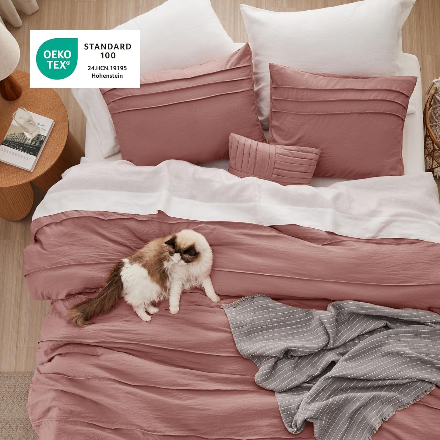 Bedsure Twin Comforter Set - 3 Pieces Pinch Pleat Bed Set, Dusty Pink Boho Bedding for All Season, 1 Soft Comforter, 1 Pillowcase, 1 Decorative Pillow
