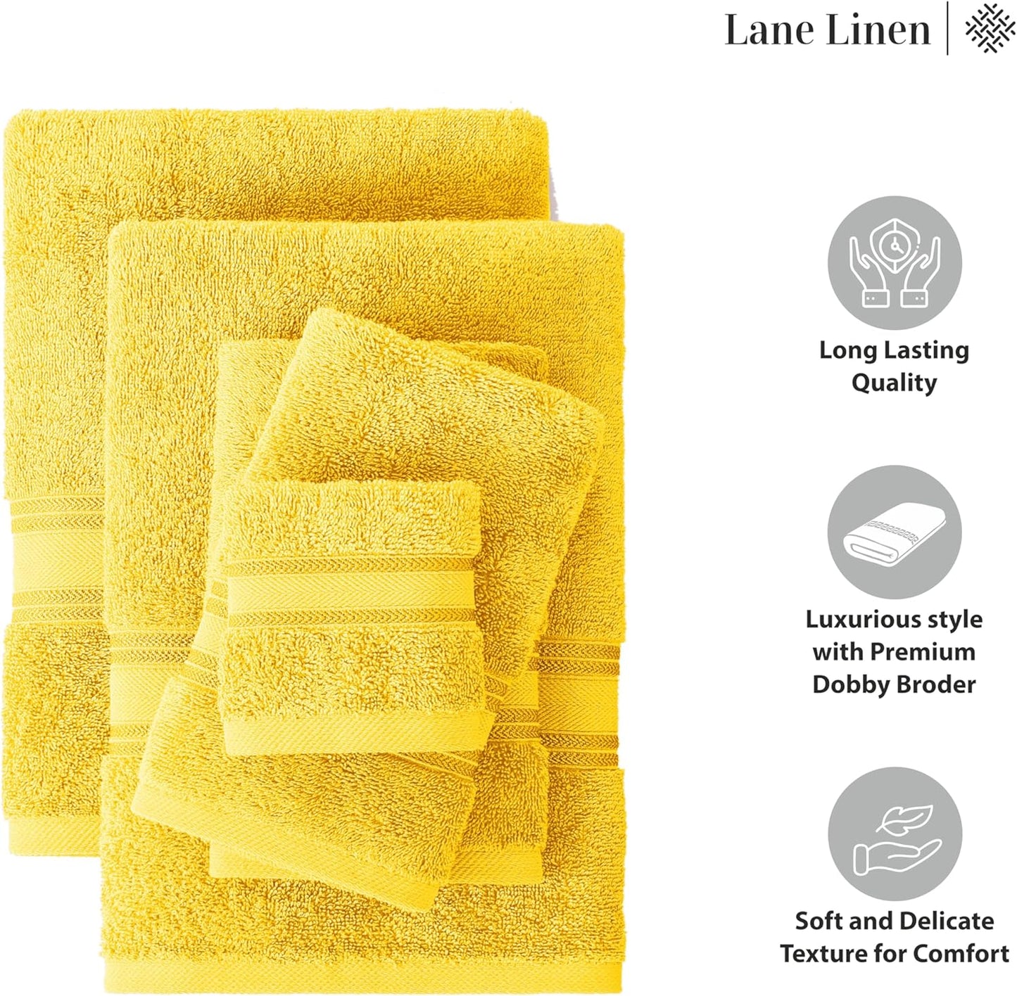 LANE LINEN 12 Pack Towels for Bathroom – 100% Mercerized Cotton, 4 Bath, 4 Hand & 4 Wash Cloth, Zero Twist Soft Towels, Oeko Tex Certified Hotel Quality Towel, Easy to Wash – Mimosa