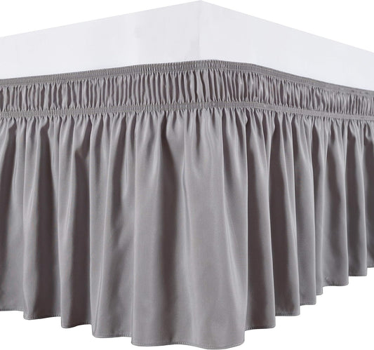 Biscaynebay Wrap Around Bed Skirts for Queen Beds Extra Long Drop of 25", Silver Grey Adjustable Elastic Dust Ruffles Easy Fit Wrinkle Resistant Silky Luxurious Fabric Machine Washable