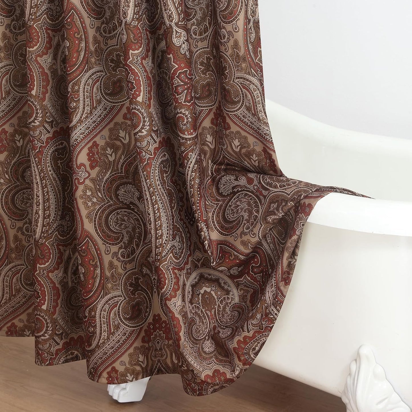 90 Inch Fabric Shower Curtain, Extra Long Reddish Brown Damask Paisley Print Shower Curtains for Bathroom, 72" W x 90" H