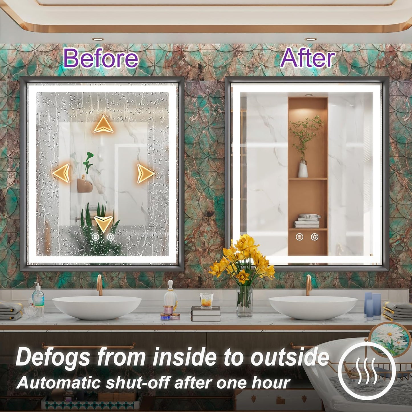 30x36 Inch LED Mirror for Bathroom, 3 Color Temperatures (3000K/4500K/6000K), Anti-Fog, Dimmable Lights, Memory Function, Matte Black Aluminum Frame