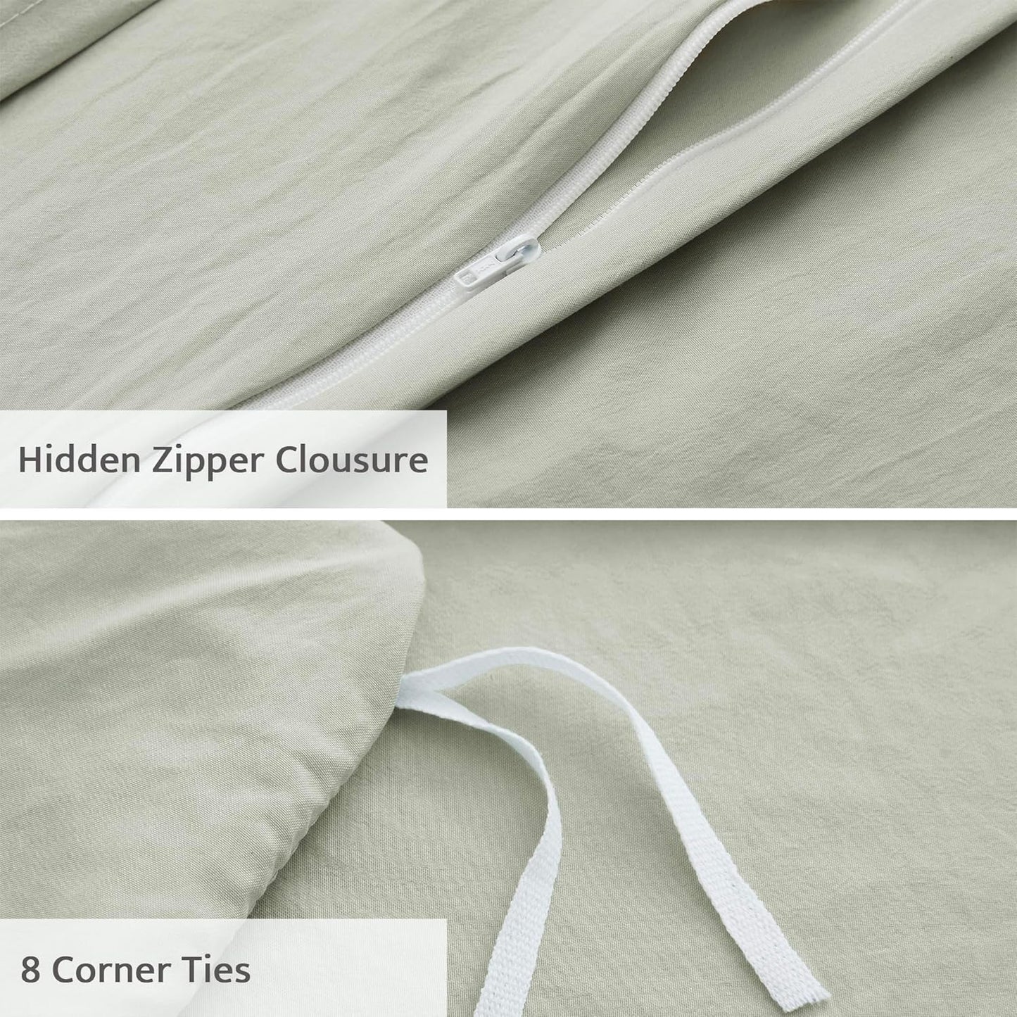 Oli Anderson Mist Sage Duvet Cover Queen Size - Pleated Queen Duvet Cover, 3PCS Soft and Breathable Textured Bedding Set with Zipper Closure(Mist Sage,90"x90")