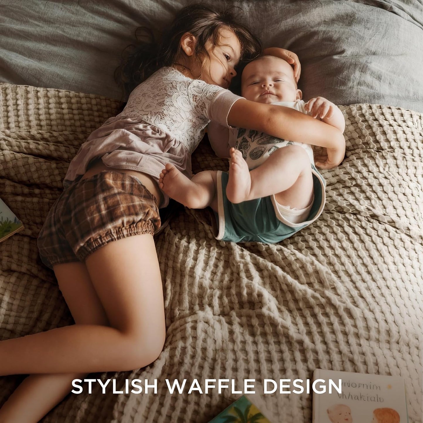 Bedsure Cooling Cotton Waffle Full Size Blanket - Lightweight Breathable Blanket of Rayon Derived from Bamboo for Hot Sleepers, Luxury Throws for Bed, Couch and Sofa, Taupe, 80x90 Inches