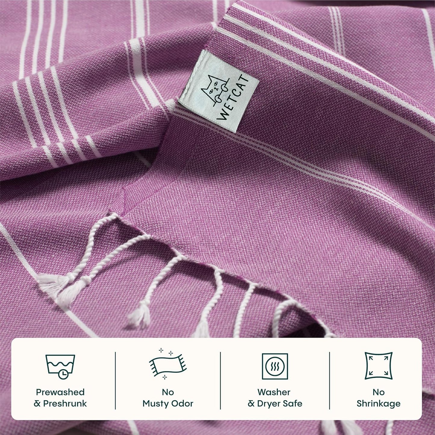 WETCAT Turkish Beach Towel Oversized (38"x71") 100% Turkish Cotton, Made in Turkey - Sand Free, Extra Large, Ultra Soft, Quick Drying, Compact & Lightweight for Travel - Purple