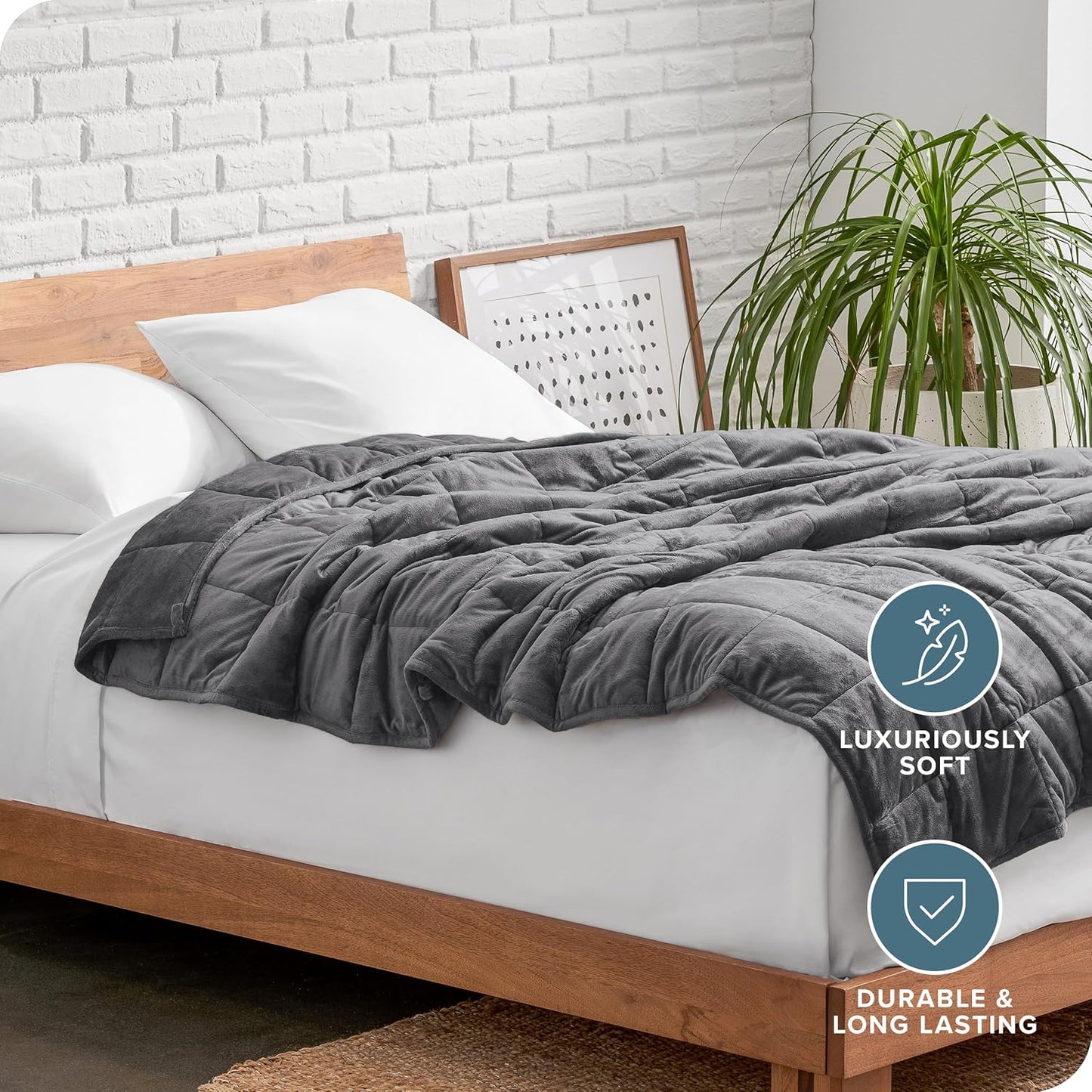 Bare Home Weighted Blanket Queen Size 17lb (60" x 80") for Adults - Minky Fleece - Premium Heavy Blanket Nontoxic Glass Beads (Grey, 60"x80")