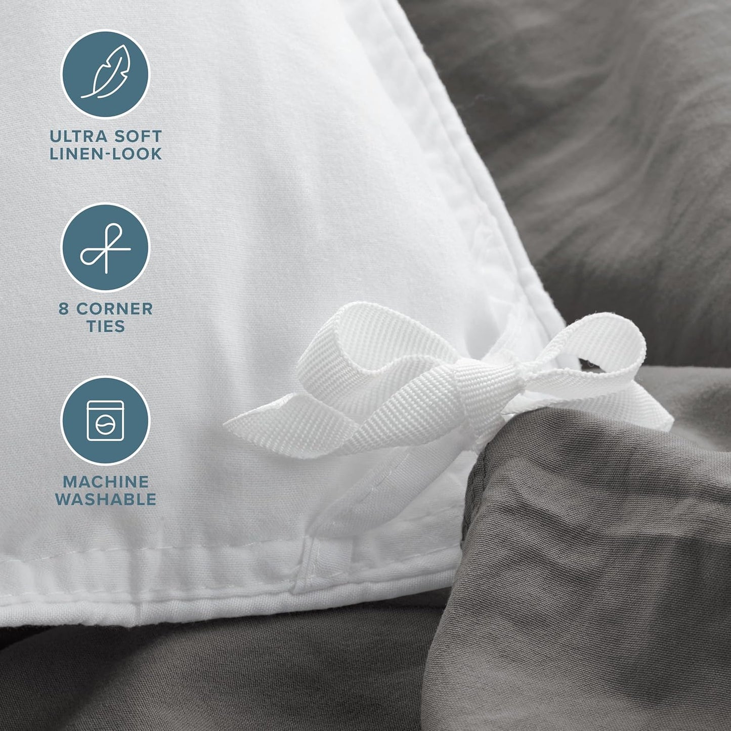 Bare Home Microfiber Duvet Cover Set - Ultra Soft Washed Microfiber - Oversized Queen Size - Linen-Like Look - Easy Care - Breathable Fabric - Our Softest Duvet Cover Set (Oversized Queen, Grey)