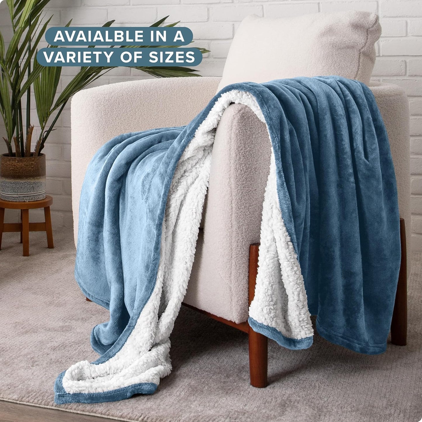 Bare Home Sherpa Fleece Blanket - Twin/Twin Extra Long - Blanket for Bed, Sofa, and Couch - Warm & Lightweight - Fluffy & Soft - Reversible (Twin/Twin XL, Coronet Blue)