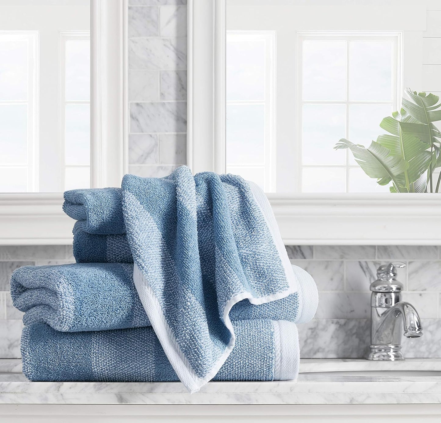 Nautica - Bath Towels, 100% Soft & Absorbent Fluffy Cotton, Highly Absorbent & Quick Dry, Medium Weight Bathroom Towels (Oak Lake Blue, 6 Piece)