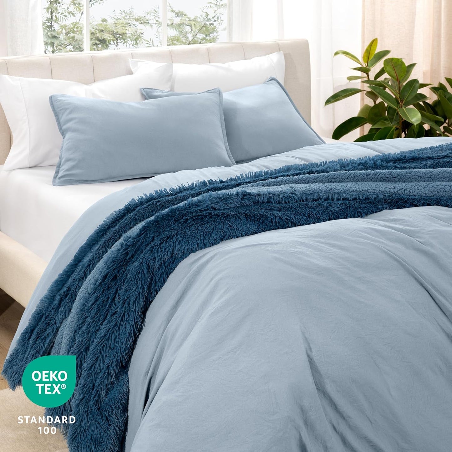 Bare Home Microfiber Duvet Cover Set - Ultra Soft Washed Microfiber - Full Size - Linen-Like Look - Easy Care - Breathable Fabric - Our Softest Duvet Cover Set (Full, Dusty Blue)