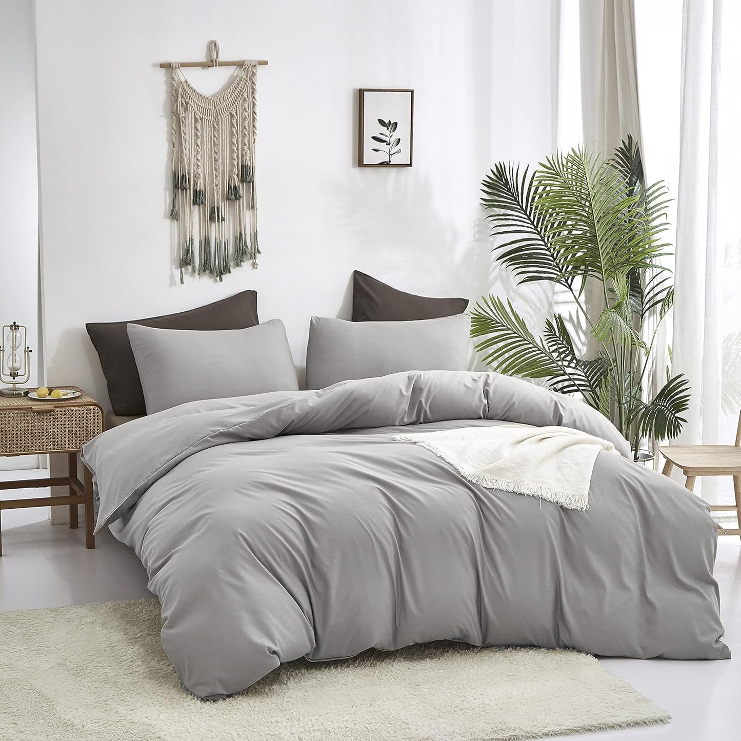 Cottonight Silver Grey Comforter Sets California King Light Grey Bedding Comforter Set Gray Blanket Quilts Solid Modern Bedding Comforter Sets for Cal King Bed Women Men Adults
