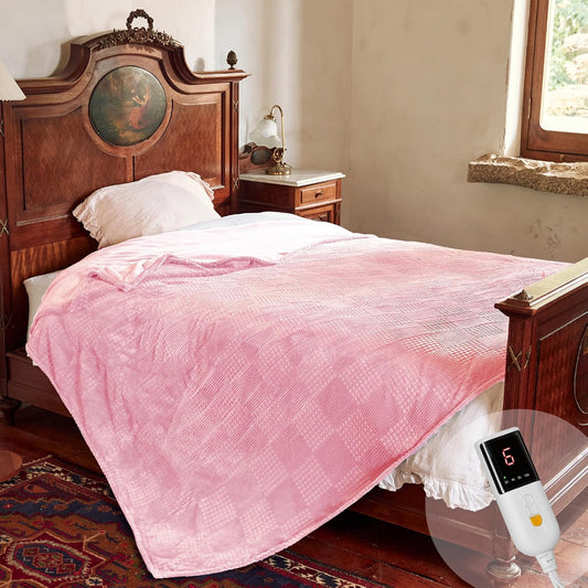 Electric Blanket Twin Size 62''X84'' - Heated Blanket with Single Control Fast Heating 9 Heating Levels & 10 Hours Auto Off,ETL Certified Machine Washable (Light Pink)