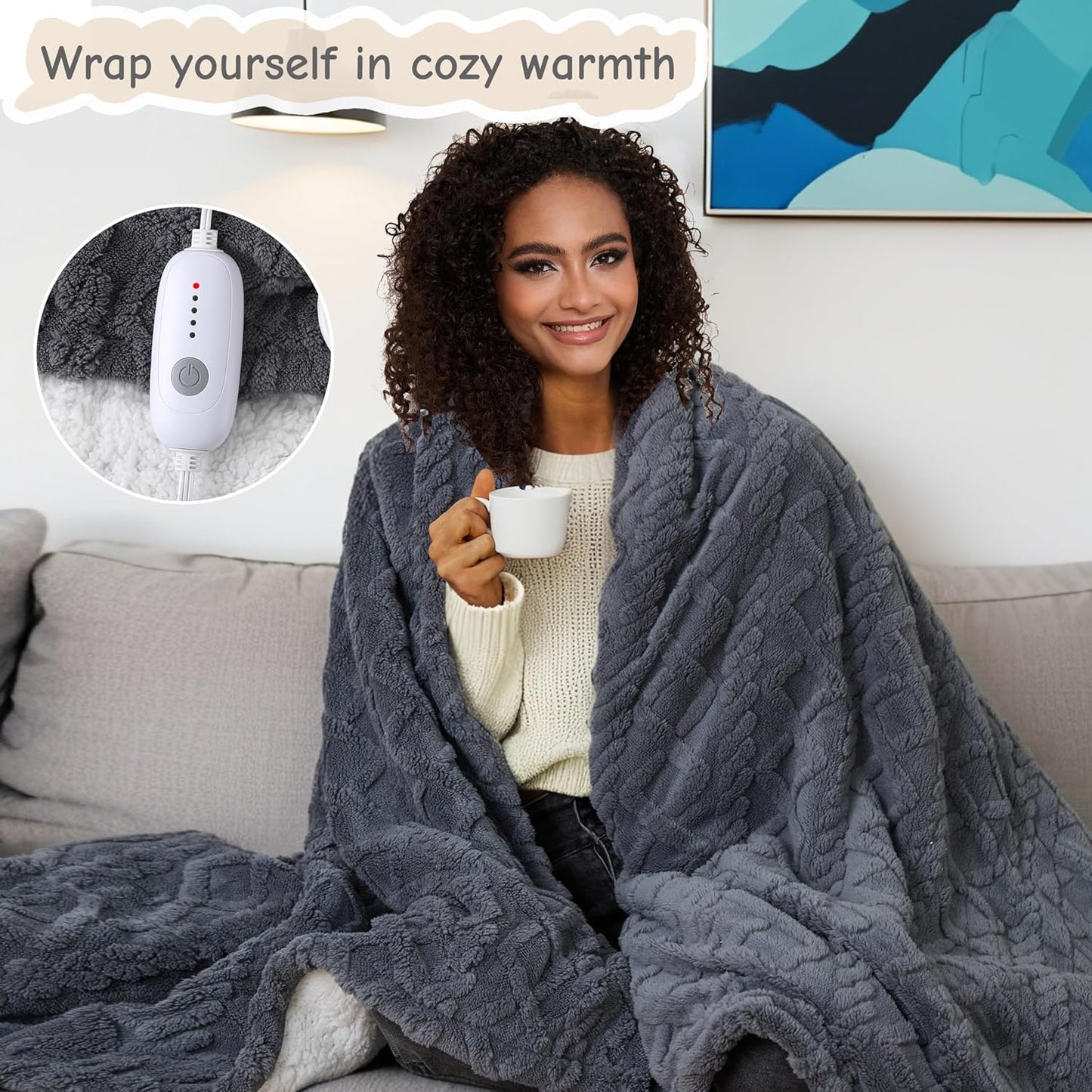 Electric Heated Blanket Full Size 72"x84", Ultra Soft Sherpa Fleece, 5 Heat Levels & 10-Hour Auto-Off, Fast Heating for Cozy Winter Comfort, Dark Gray