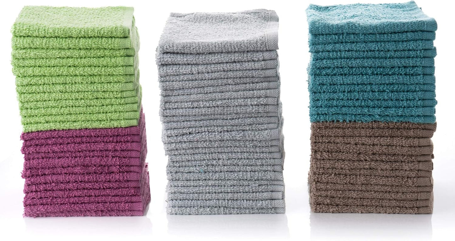 SIMPLI-MAGIC Cotton Wash Cloths 12"x12" (50 Pack) – Highly Absorbent Soft Towels for Bathroom – Commercial Terry Washcloth for Face, Hand, Bath, Kitchen, Gym & Hotel (Multicolor)