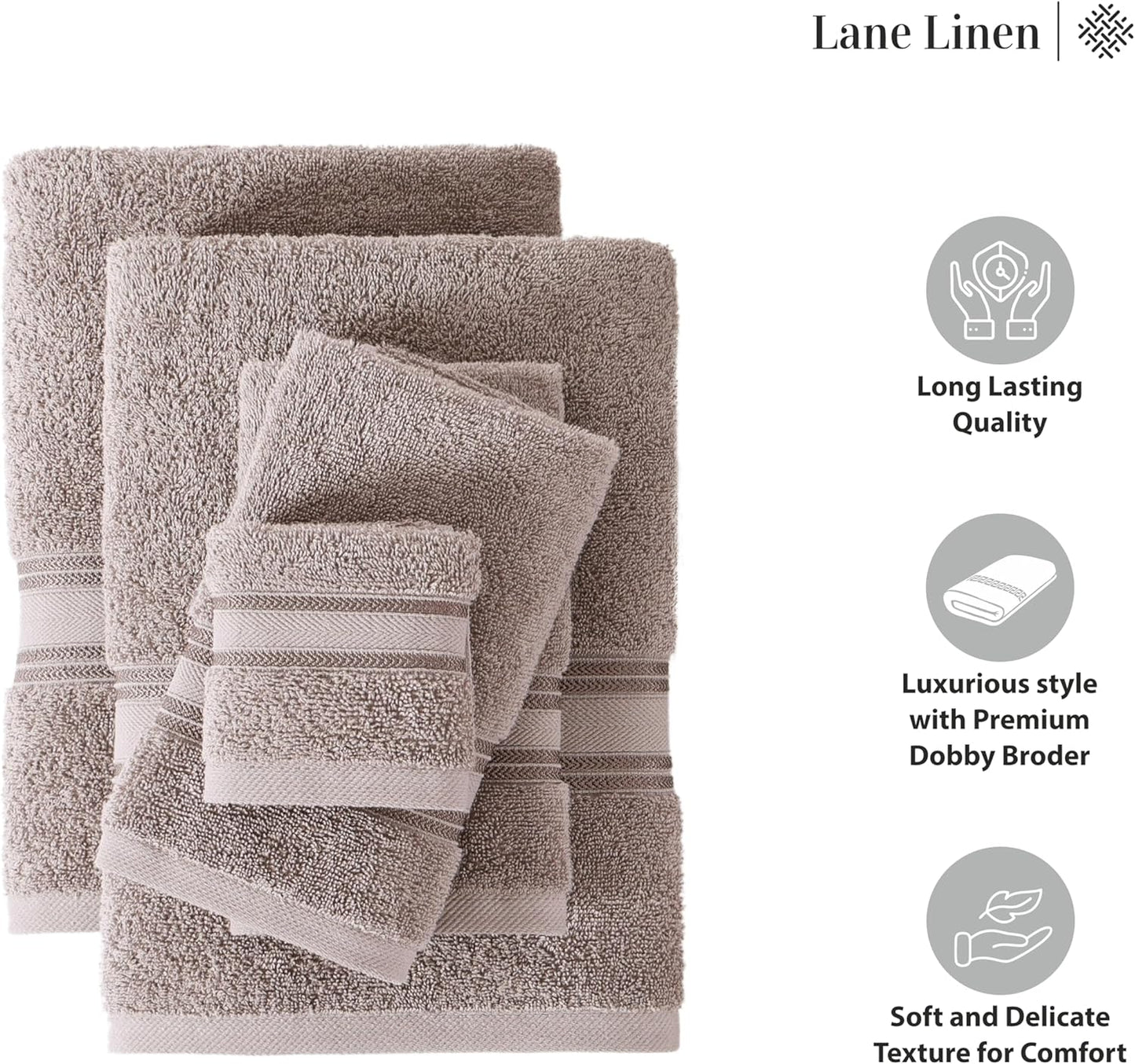 LANE LINEN Luxury 100% Cotton Towels Set 18 – Zero Twist, 6 Bath Towels, 6 Hand Towel & 6 Washcloths, Stays Plush After Washes, Ideal for Spa, Hotel & Family Bathrooms, Highly Absorbent – Platinum
