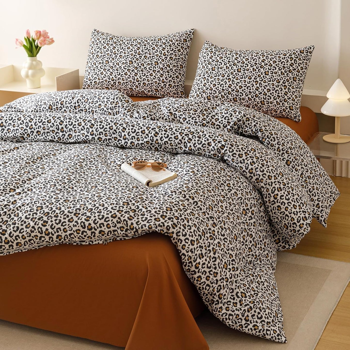 Cottonight Leopard Comforter Set Queen Animal Cheetah Print Bedding Set 3 Pieces Leopard Print Comforter Fluffy Soft Bedding Set Women Men Queen Comforter with 2 Pillowcases
