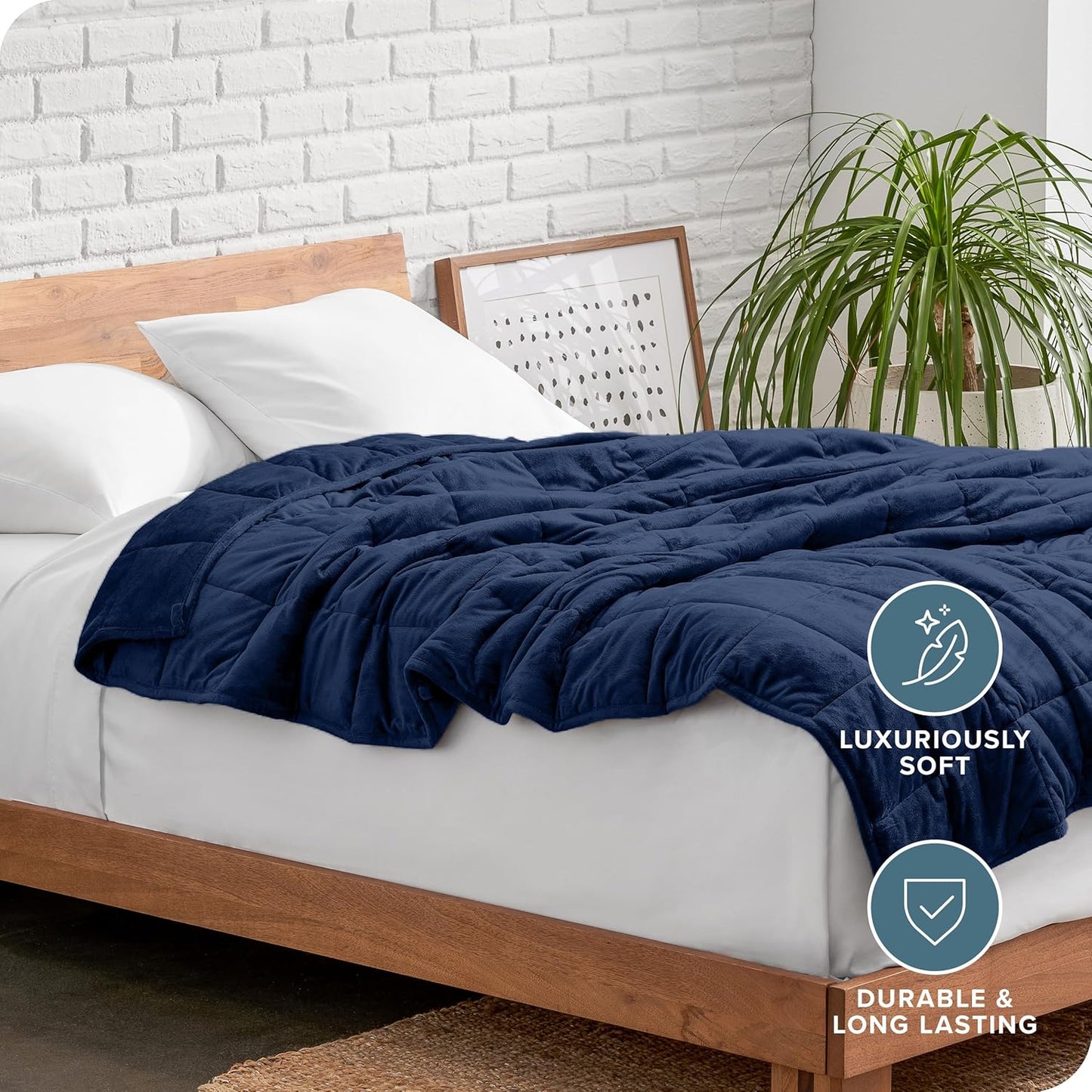 Bare Home Weighted Blanket King Size 30lb (80" x 87") for Adults - Minky Fleece - Premium Heavy Blanket Nontoxic Glass Beads (Dark Blue, 80"x87")