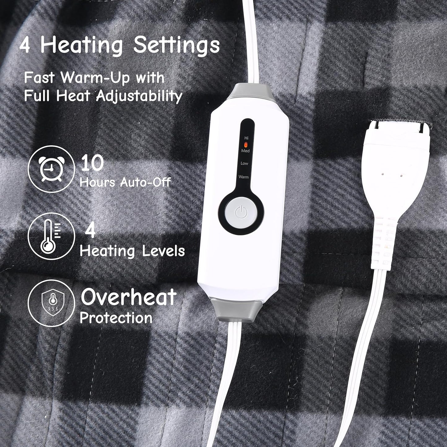 Electric Heated Blanket Full Size 72"x84", 4 Adjustable Heat Settings & 10-Hour Auto-Off, Plush Feel with Overheat Protection, Fast Heating for Luxurious Winter Warmth, Grey Plaid