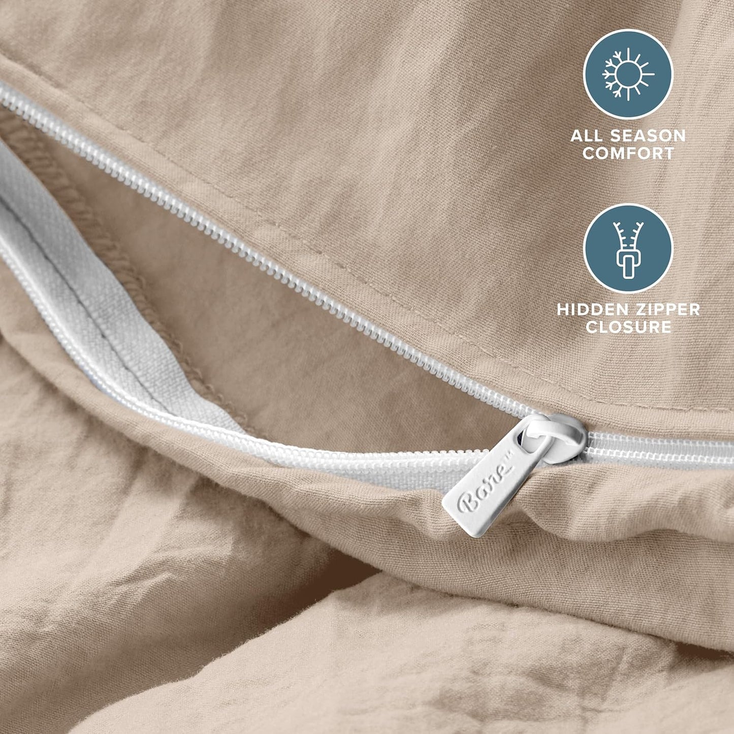 Bare Home Microfiber Duvet Cover Set - Ultra Soft Washed Microfiber - Queen Size - Linen-Like Look - Easy Care - Breathable Fabric - Our Softest Duvet Cover Set (Queen, Pebble Beach)