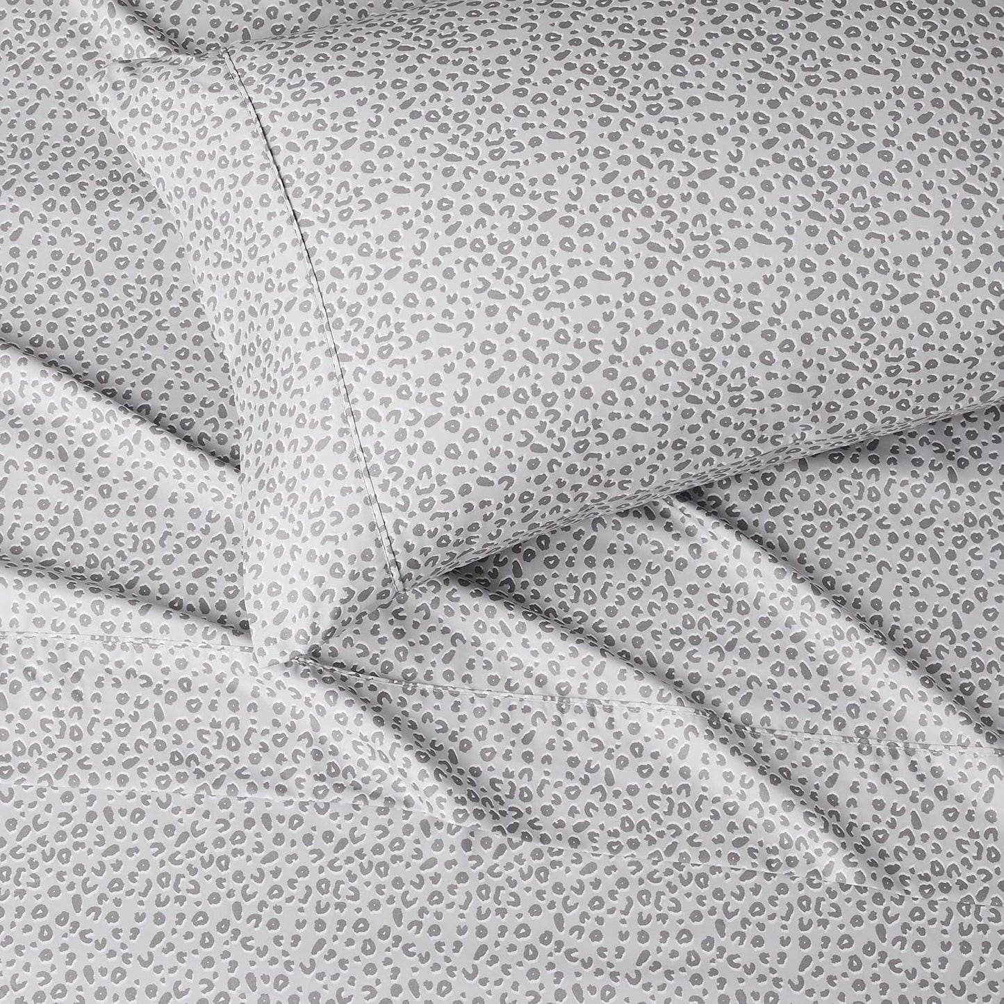 Amazon Basics Lightweight Super Soft Easy Care Wrinkle Free Microfiber 3 Piece Bed Sheet Set with 14-Inch Deep Pockets, Twin, Gray Cheetah, Printed, Kids, Men & Women Bedding