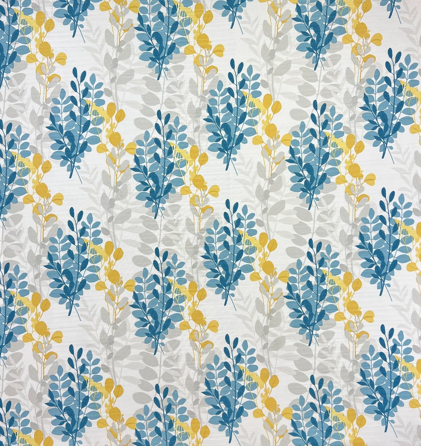 Serafina Home Hotel Quality Fabric Bathroom Shower Curtain: Floral Leaf Damask - Blue, Teal, Yellow, Grey and White (72 x 70 inches)
