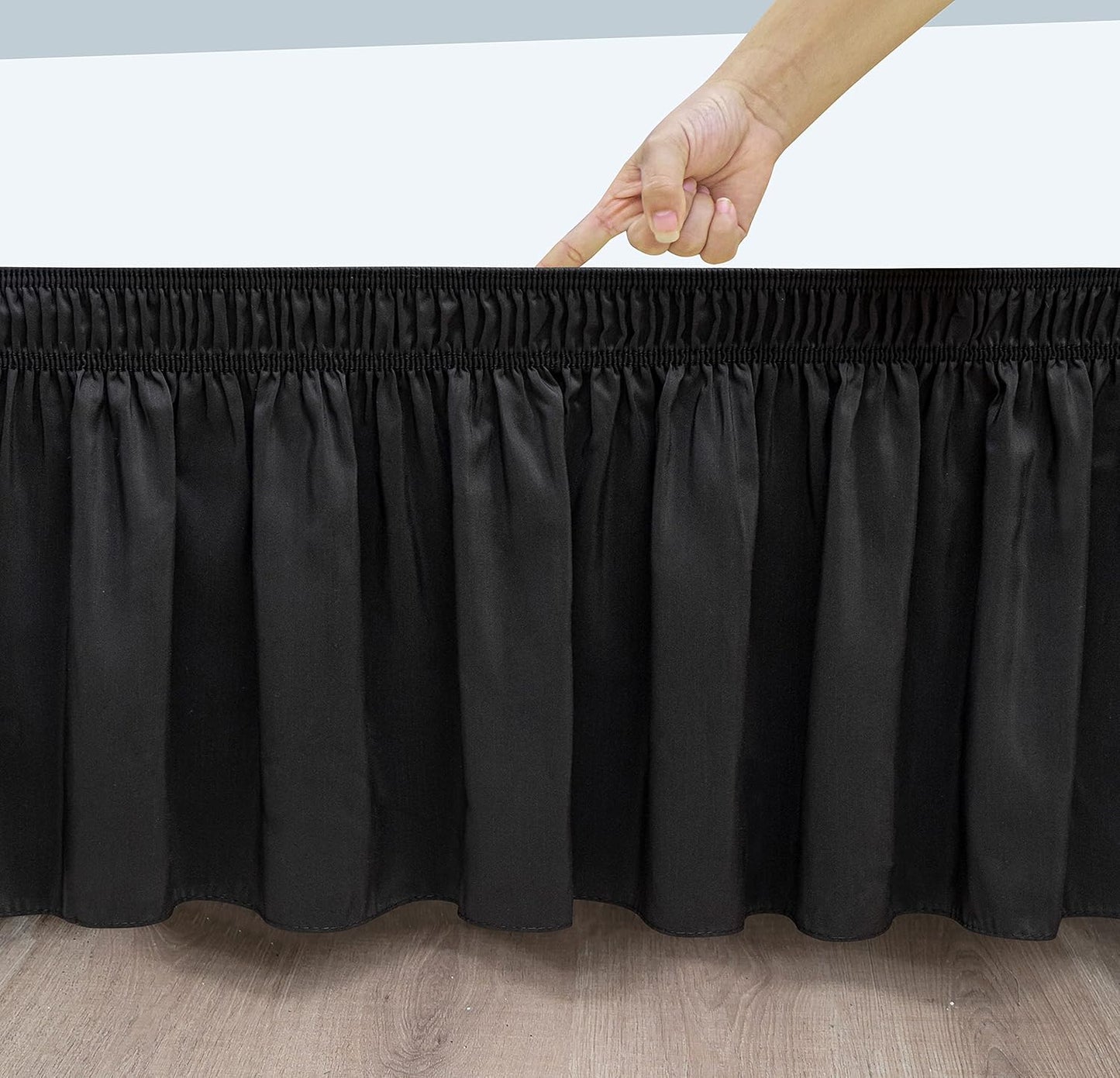 Biscaynebay Wrap Around Bed Skirts with Split Corners for Full Beds 17" Drop, Black Elastic Dust Ruffles Easy Fit Wrinkle & Fade Resistant Silky Luxurious Fabric Solid Machine Washable