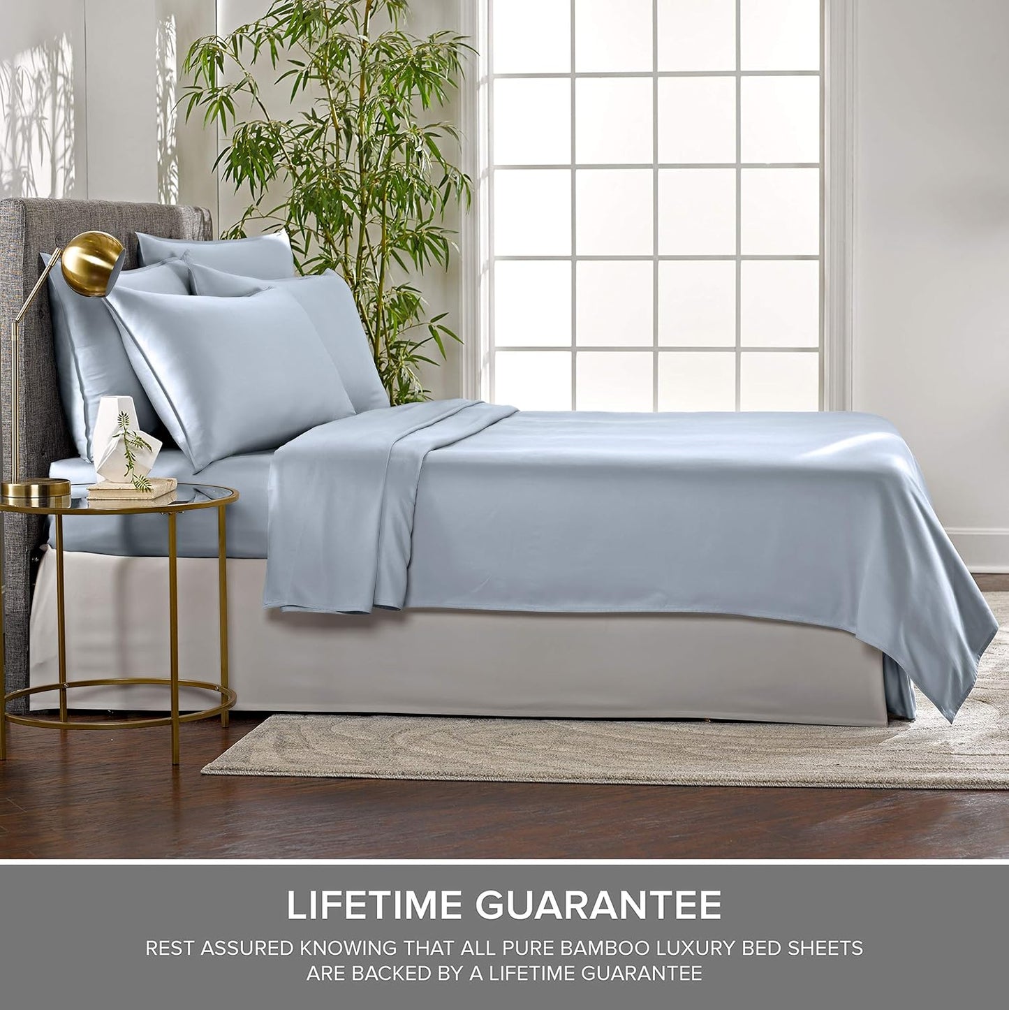 Split King Sheets by Pure Bamboo, Genuine 100% Organic Viscose Derived from Bamboo Bed Sheet Set, Soft & Cooling, Double Stitching *Not for Split Top (Split King, Sterling Blue)