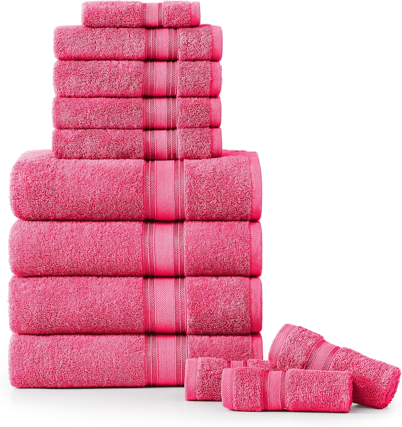LANE LINEN 12 Pc Bath Towels Set – Ultra Soft 100% Mercerized Cotton, 4 Bath, 4 Hand Towel & 4 Wash Cloth, Zero Twist, Quick-Dry, Long-Lasting Comfort & Hotel Quality, Machine Washable – Fuchsia