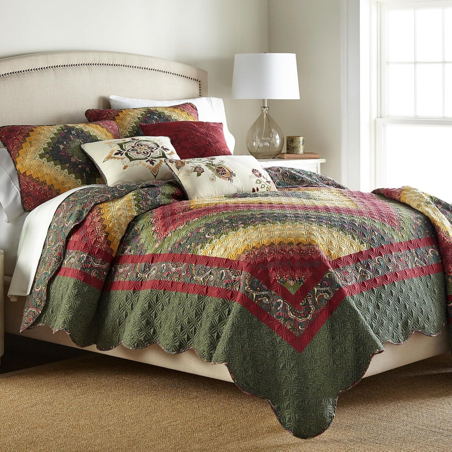Donna Sharp Contemporary Polyester Quilt Spice Postage Stamp Design - 1-Piece Queen Size Quilt, Machine Washable, Perfect for Any Decor Theme