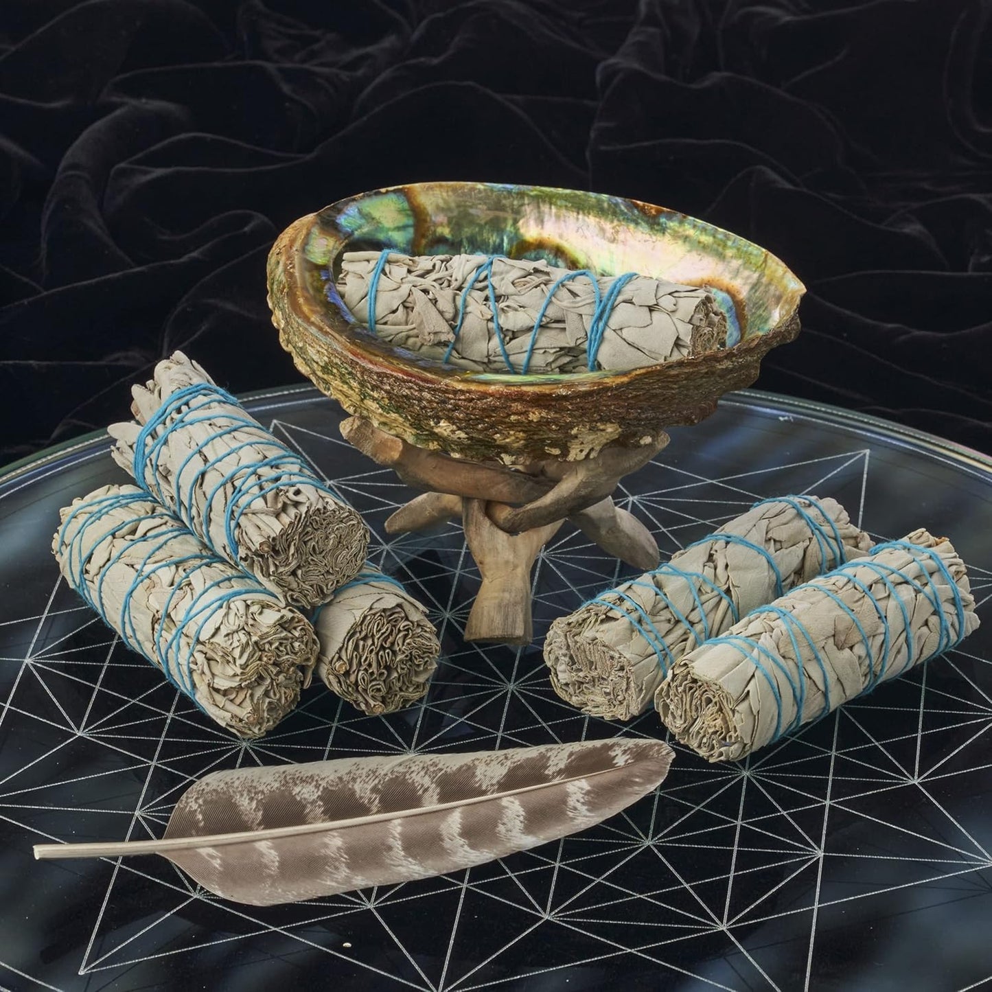 6 White Sage Smudge Kit with Feather + Abalone Shell + Stand + Instructions for Use | Spiritual Use Smoke Cleanse Ceremony Sage Bundle Smudging Kit (6 Sage Smudge Kit)