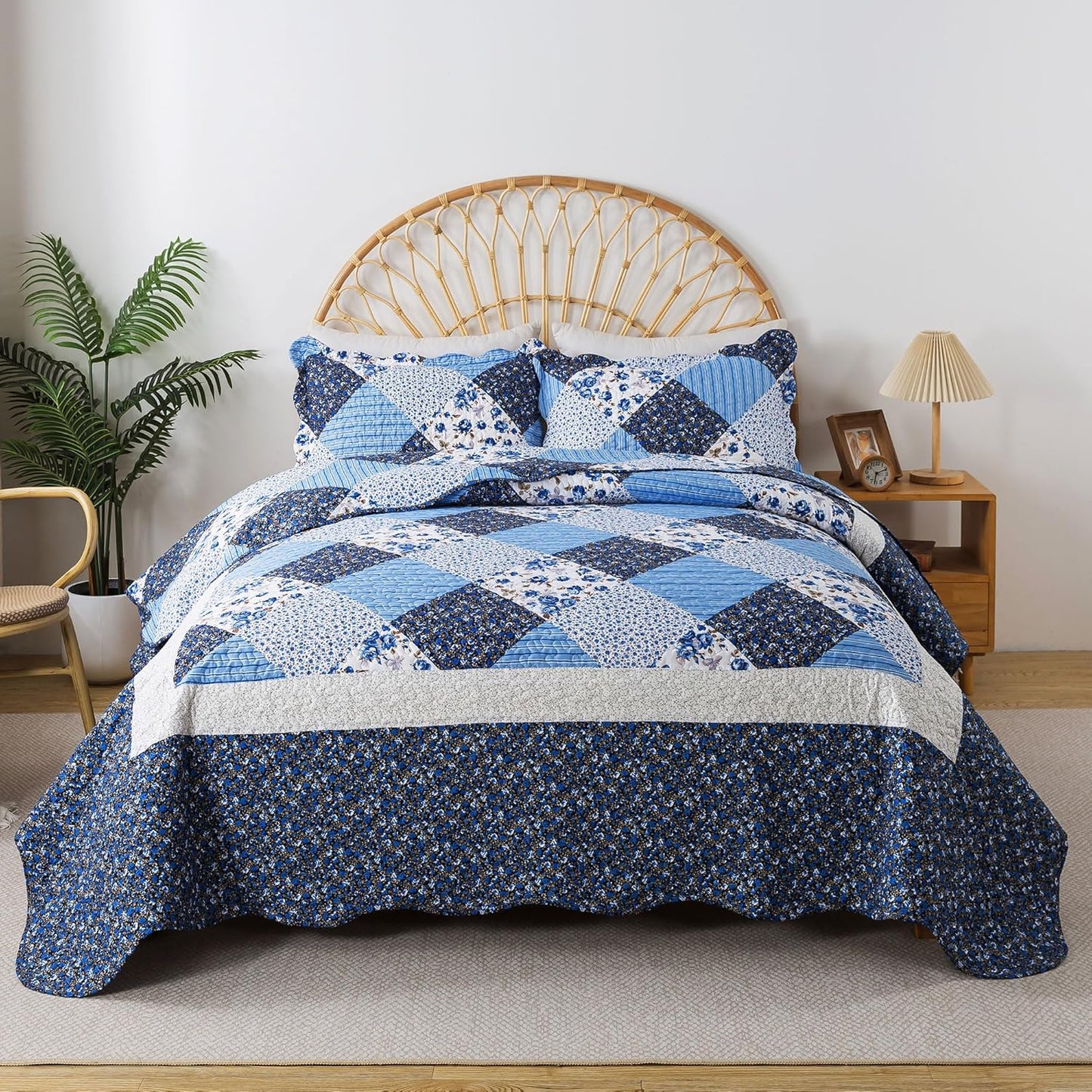 HoneiLife Queen Bedspreads - Oversized 106"x106" Quilt Sets, 3-Piece, All Season Use, Microfiber Coverlet