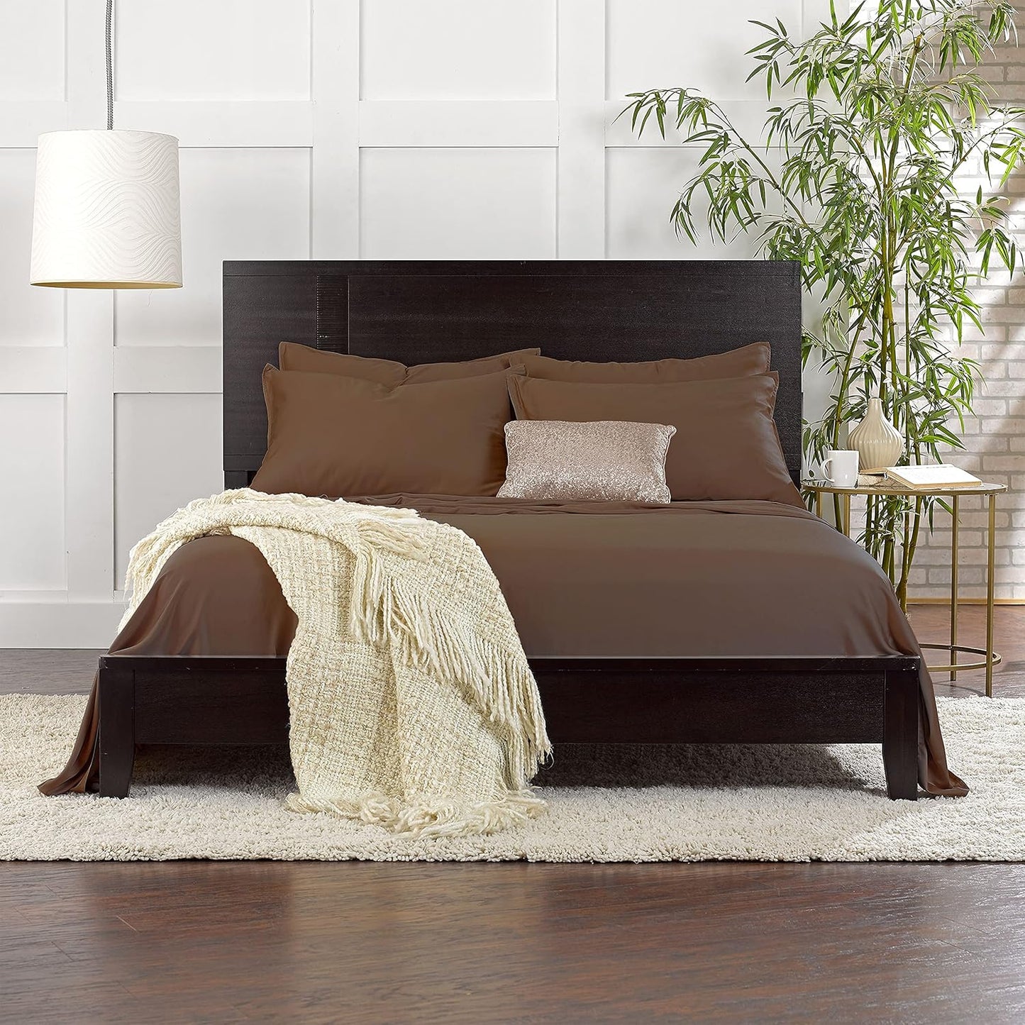 King Sheets by Pure Bamboo, Genuine 100% Organic Viscose Derived from Bamboo Bed Sheet Set, Luxuriously Soft & Cooling, Double Stitching, Lifetime Quality Promise (King, Coconut Husk)