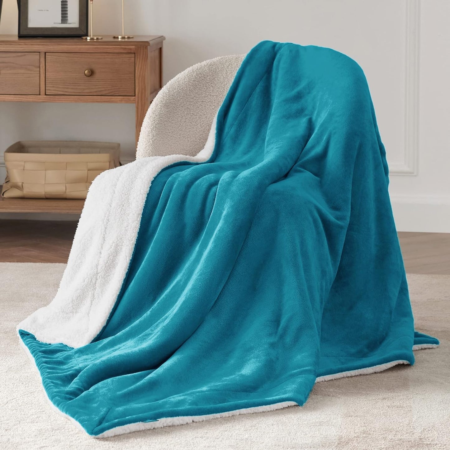 Bedsure GentleSoft Sherpa Fleece Throw Blanket Twin Size for Couch - Thick and Warm Throw for Women and Men, Soft Fuzzy Plush Twin Blanket for Winter, Teal, 60x80 Inches