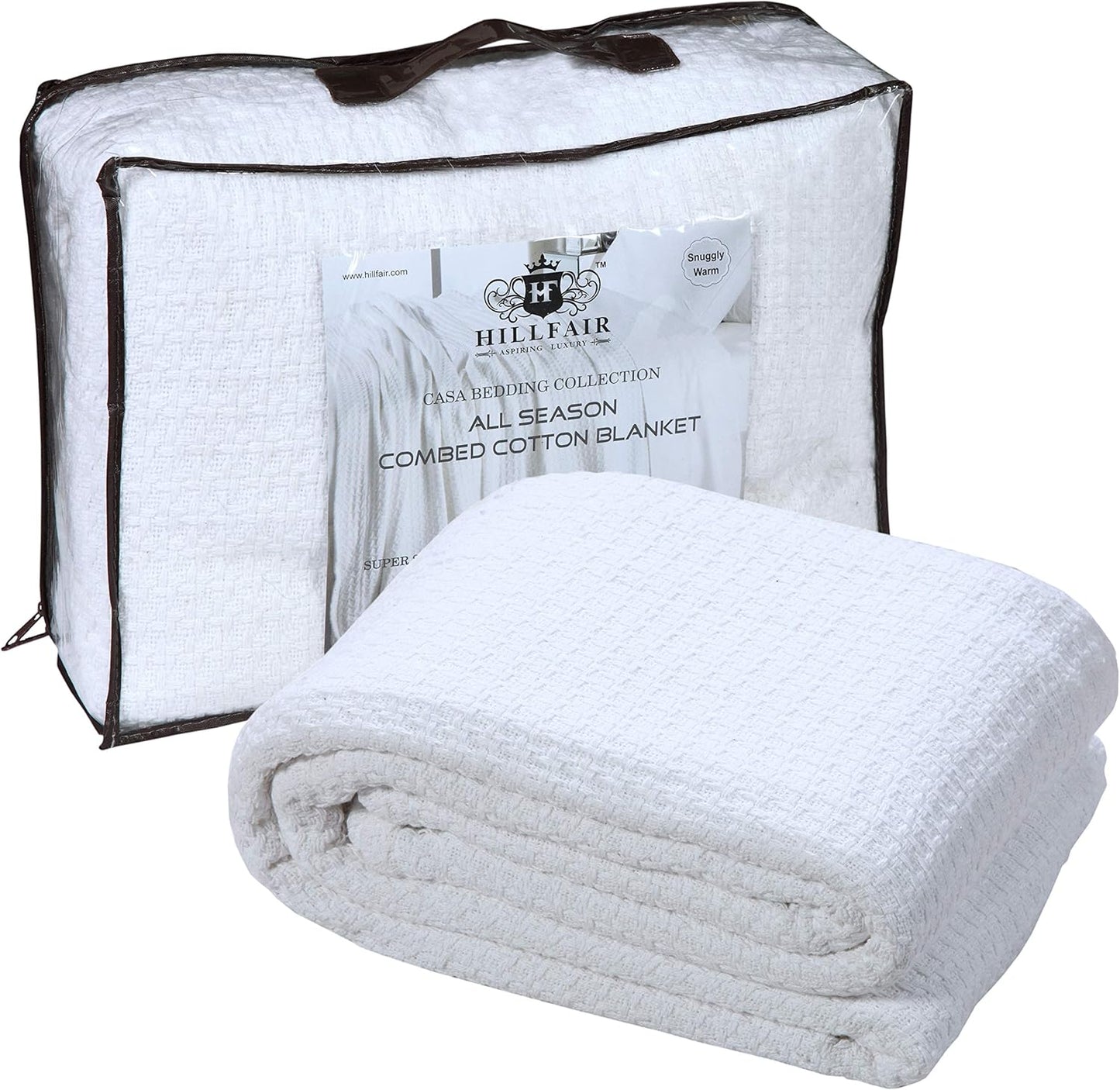 HILLFAIR 100% Combed Cotton Blanket– Twin XL Bed Blanket– Soft Cozy Warm Multipurpose Throws for Luxury Home Decor– 66 x 90 inch Twin XL Size Cotton Blankets for Beds- Blankets for All Season- White
