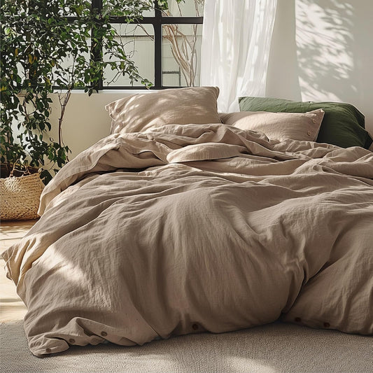 Bedsure Linen Duvet Cover King Size - Linen Cotton Blend Bedding Set, Soft & Cozy, 3 Pieces, 1 Duvet Cover 104x90 and 2 Pillowcases, Brown Color Cooling Bedding, Comforter Sold Separately