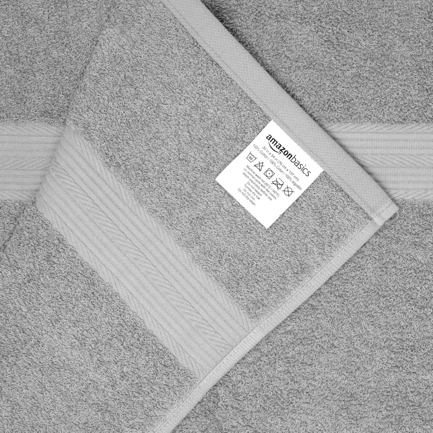 Amazon Basics 6 Piece Oversized Fade resistant Towel set, 100% Cotton towels for bathroom, soft and absorbent, 2 Bath Towels, 2 Hand Towels and 2 Washcloths bathroom towel set, Gray