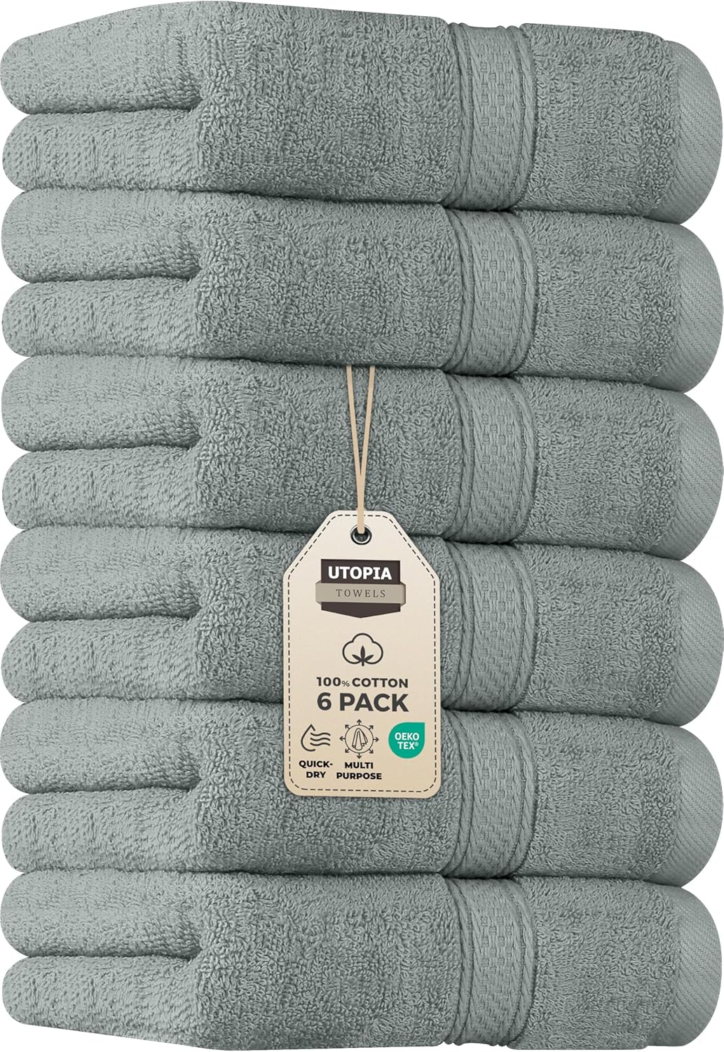 Utopia Towels 6 Pack Premium Hand Towels Set, 16 by 28 inches, 100% Ring Spun Cotton, Ultra Soft and Highly Absorbent 600GSM Towels for Bathroom, Gym, Shower, Hotel, and Spa, Cool Grey