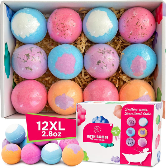 Bath Bombs for Women, Men & Kids – 12 Bath Bomb Gift Set with Shea Butter, Essential Oils & Sea Salt, Moisturizing Spa Aromatherapy, Long-Lasting Fizz, Relaxation & Holiday Gifts